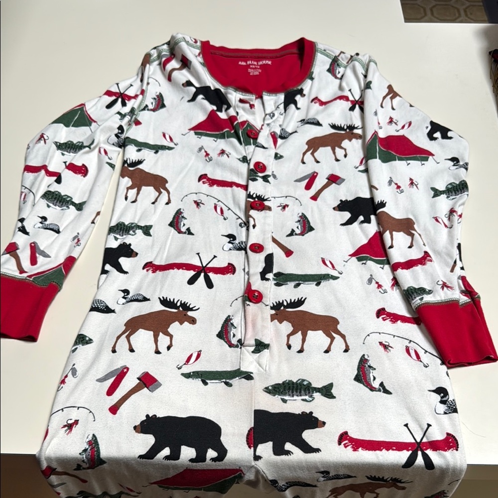 Adult onesie Pajamas with camping Print - Red and White and green